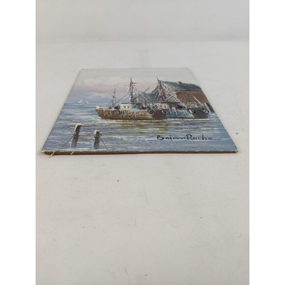 Vintage Signed Brian Roche Original Seascape Oil Painting Fishing Boats On Board - Picture 4 of 10